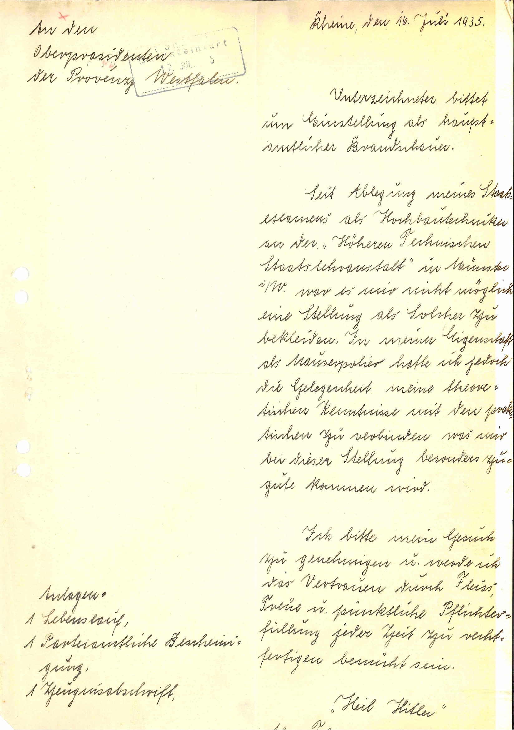 Handschriftliche Bewerbung für das Amt das Kreisbrandschauers in Steinfurt Handschriftliche Bewerbung für das Amt das Kreisbrandschauers in Steinfurt